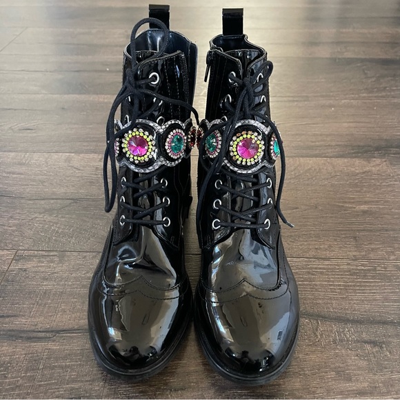 Betsey Johnson Dexter Black Patent Fashion Combat Boot 9.5 - Picture 7 of 15